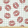 ABAKUHAUS Feminine Fabric by The Yard, Pattern of Lipstick Kiss Marks Woman Valentines Wedding Theme Illustration, Fabric for Upholstery and Home Accents, 10M (148x1000cm), White Red #1