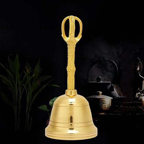 Miniatura 2 de Campana de mano de latón retro, pequeño volumen, fácil de transportar, sonido audible claro para instrumento taoísta pacífico, Feng Shui