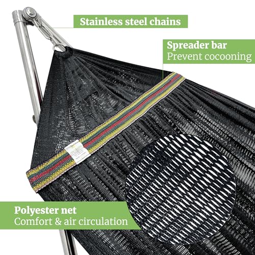 Tranquillo Double Hammock with Stand 650lb Capacity Double Hammock with Spreader Bar, Solid Grade 201 Stainless Steel 30s Set Up, Sturdy Flexible Hammock Stand Portable, Outdoor Indoor, Black - Thumbnail 7