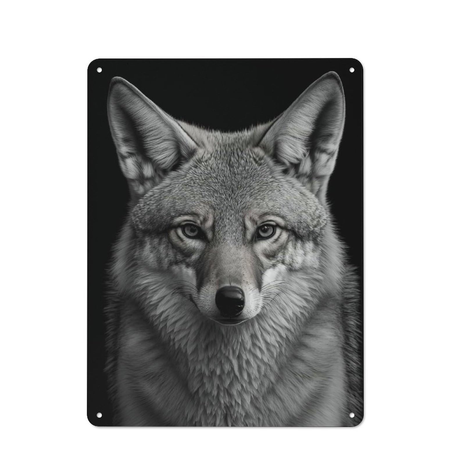 Metal Wall Plaque with Portrait of A Coyote Design 40x30cm, Retro Room Wall Plaque for Home, Shop, Pub Or Studio Wall