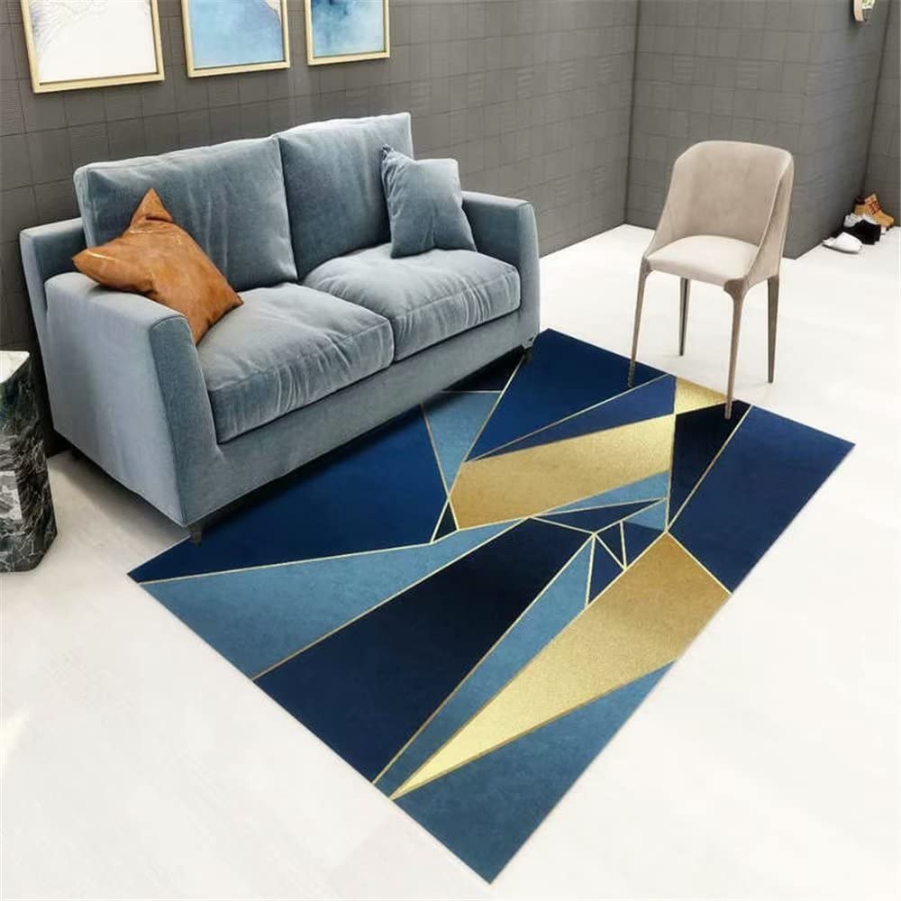 Tapis salon motif abstrait géométrique bleu 140x200cm lavable