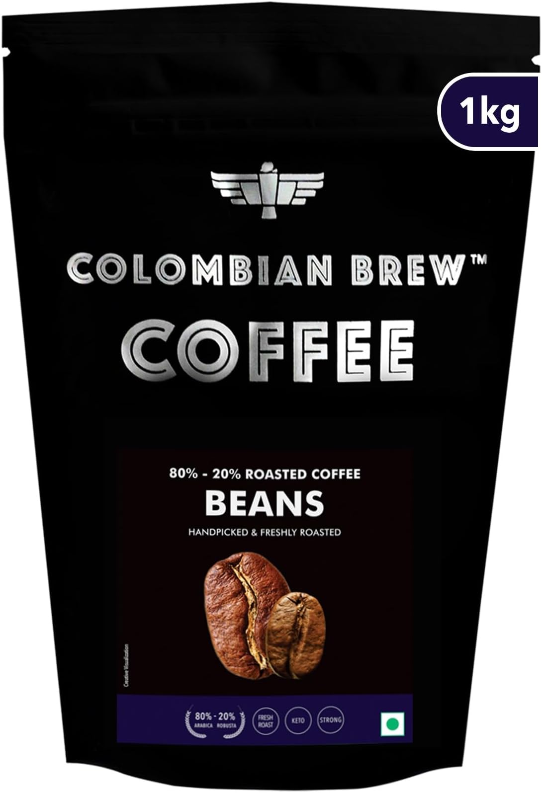 COLOMBIAN BREW COFFEE Colombian Brew 80-20 Arabica Robusta Roasted Coffee Beans 1kg