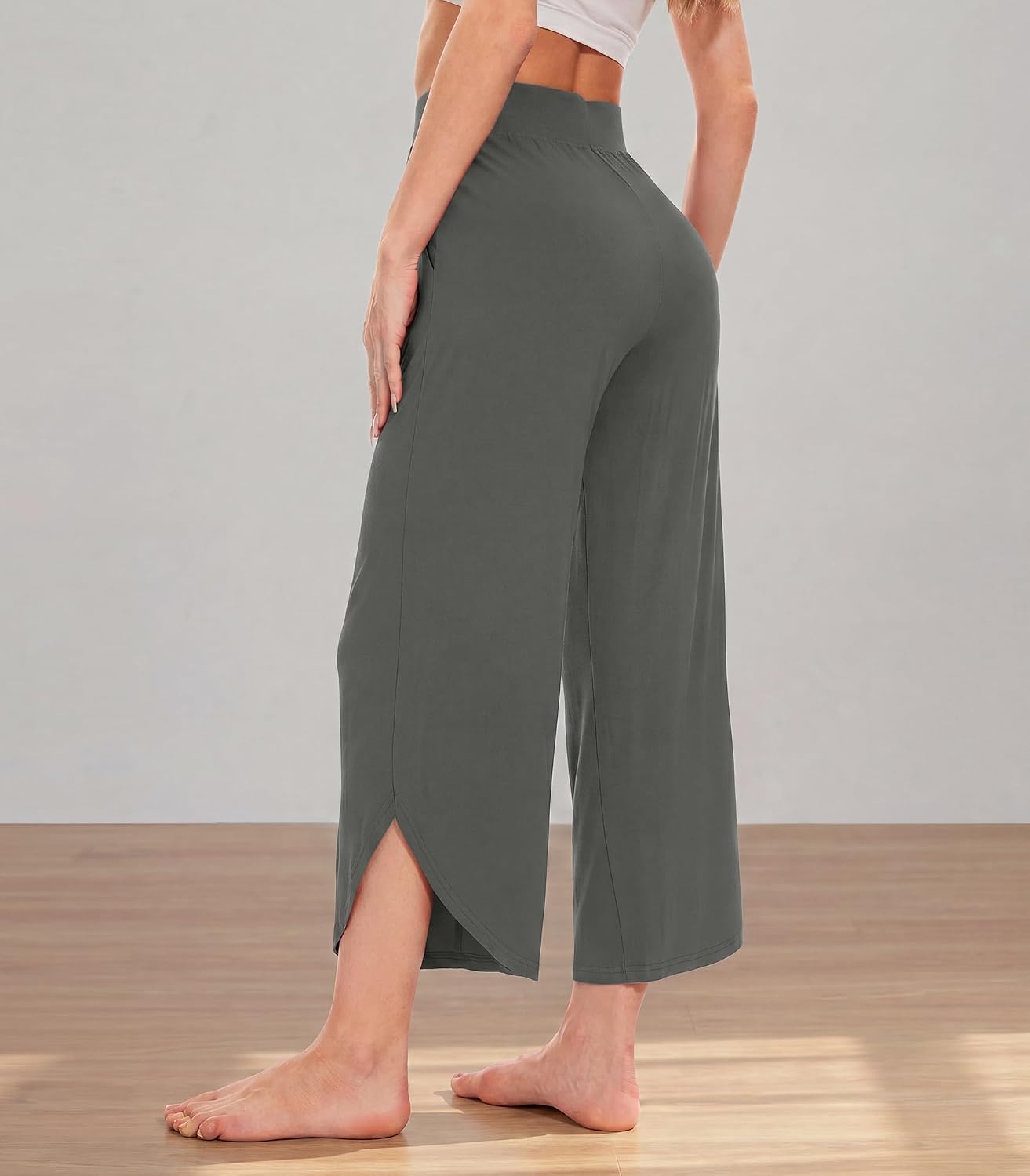 WiWi Women's Pajama Pants Viscose Bamboo Sleep Bottoms Super Soft Wide Leg Capri Pant Cooling Bottom with Pockets S-XXL