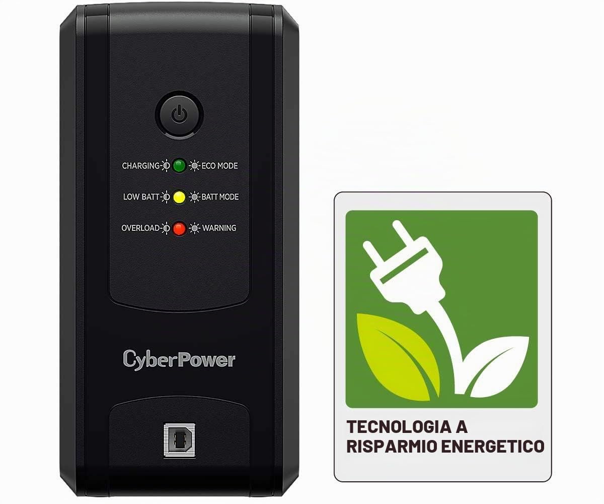 Cyberpower USV per PC/Nas 425 W, Comunicazione USB, Tecnologia Greenpower, AVR, 3 Prese Schuko, 20 Minuti a 90 W, 6 Minuti a 200 W, UT850EG