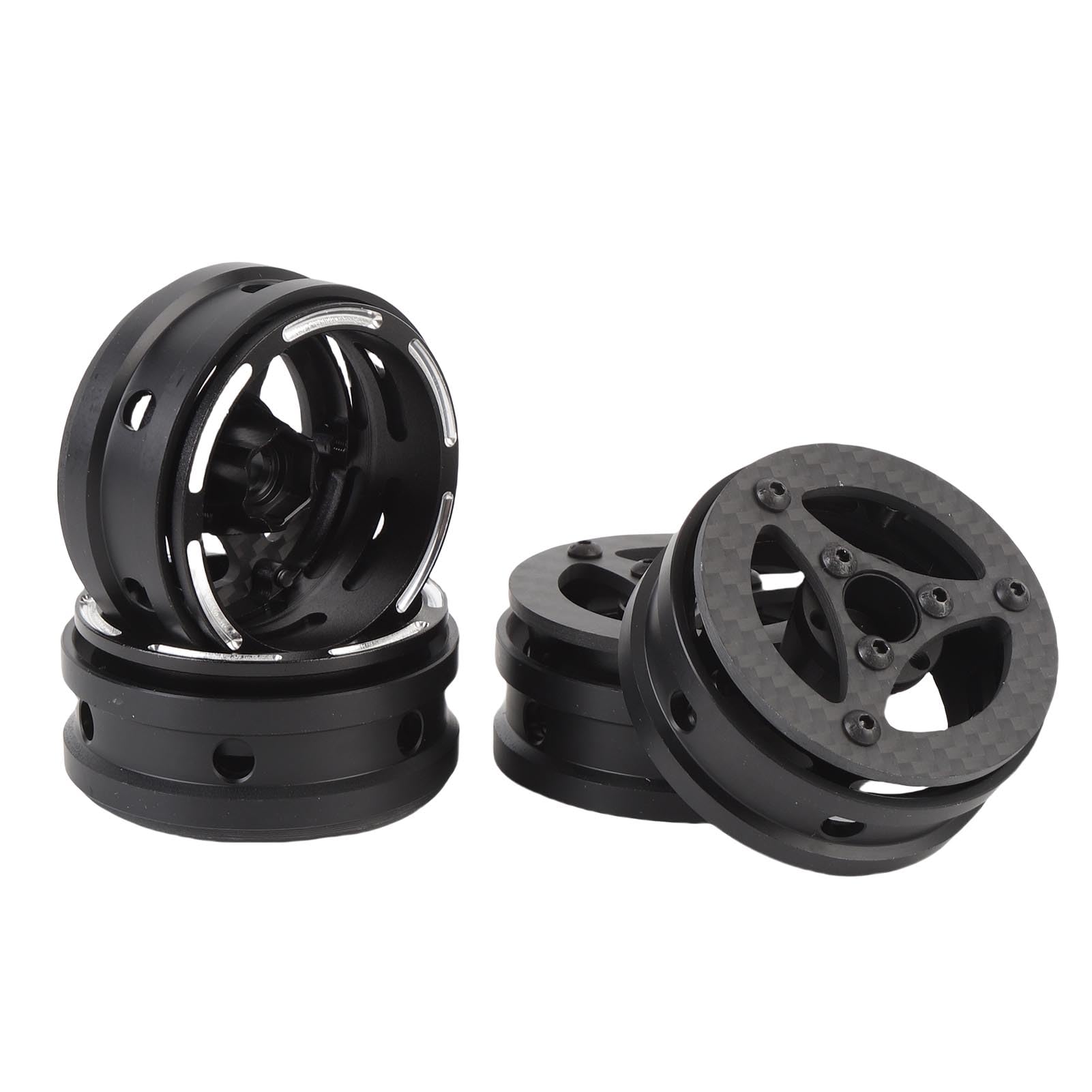 Generic Cerchione RC, Cerchio RC a 3 Razze Leggero in Fibra di Carbonio da 1,9 Pollici, Posteriore in Lega di Alluminio CNC con di Rapido Pneumatici per Cingolato SCX10 D90 Capra 1/10