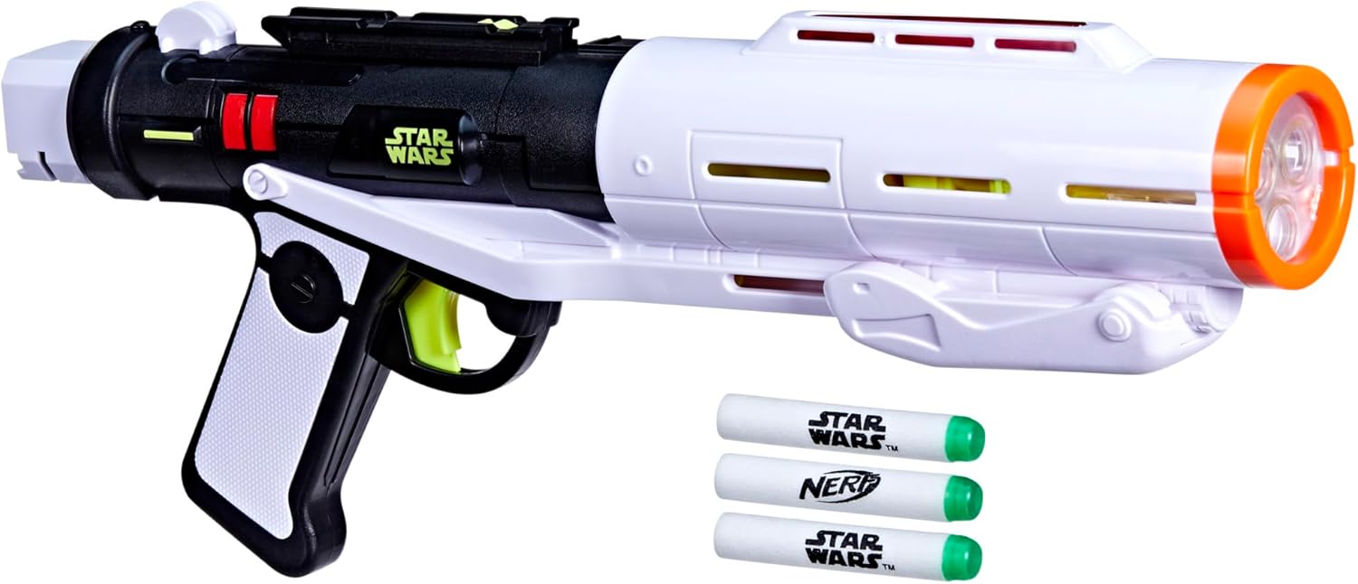 NERF GlowStrike Star Wars Stormtrooper Triple Strike Blaster, Lights & Sounds, 3 Glow-in-The-Dark Official Nerf Darts, Toys for Boys & Girls Ages 8+