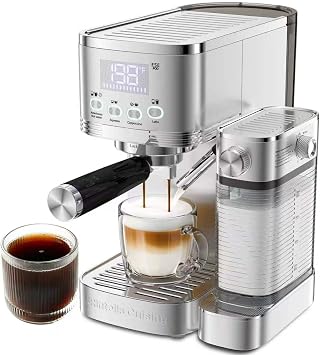 URintells Cuising Espresso Machine with Stepless Adjustment Milk Frother | 20Bar Pump,Temperature And Timer LED Display,Adjustable Extraction Temperature,Hot Water Function,Cappuccino Latte Machine