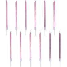 12pcs Birthday Candles,Metallic Birthday Cake Candles in Holders,5.1 inch Long Thin Cupcake Candles Topper for Birthday Wedding Baby Shower Party DecorationRose Gold