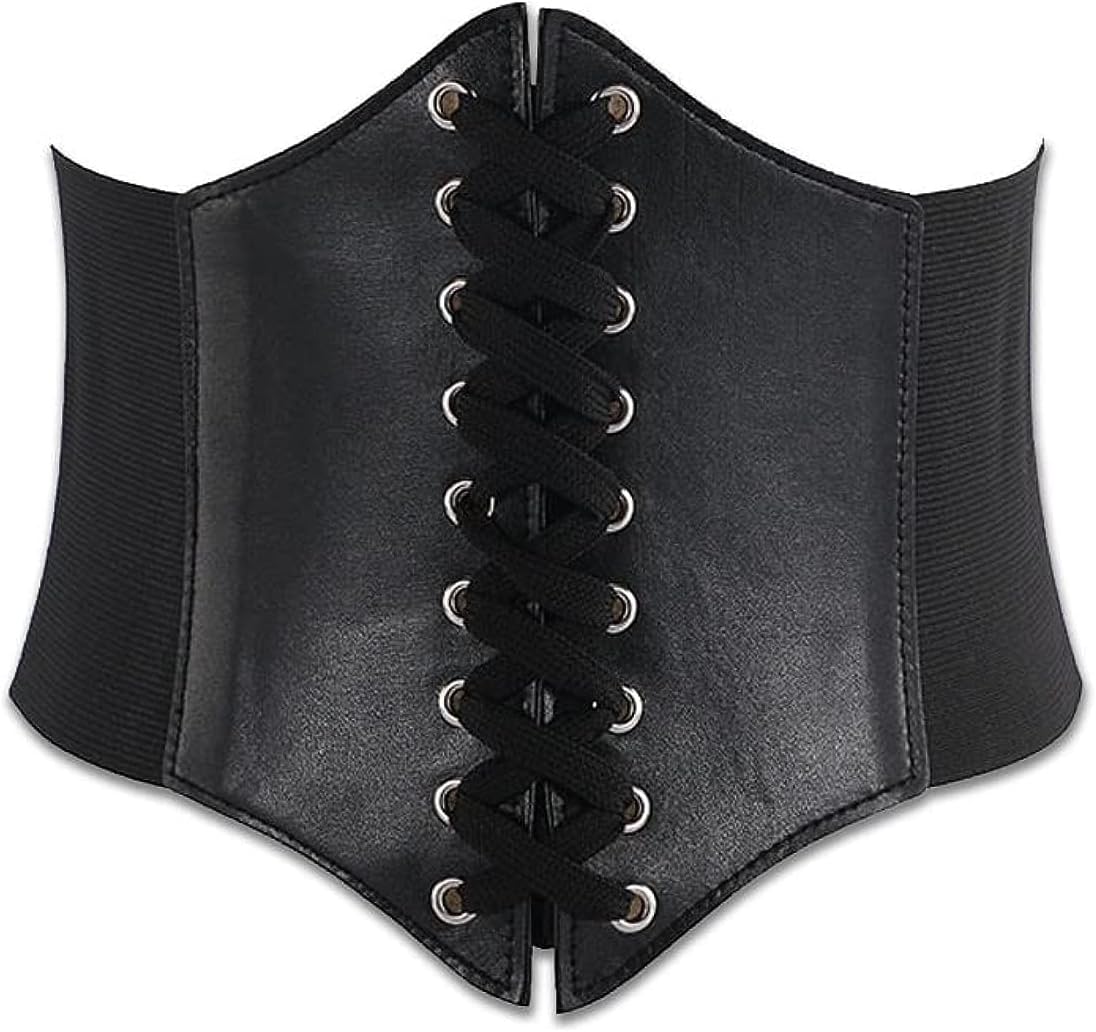 ZKSXOAWomen's Lace-up Corset Elastic Waist Belt, Waist Belt, Classic Vintage Wasp Corset Belt, Skinny Woven Belt, Retro Waist Cinch Belt, Tied Waspie Waist Belt for Women Halloween Costume