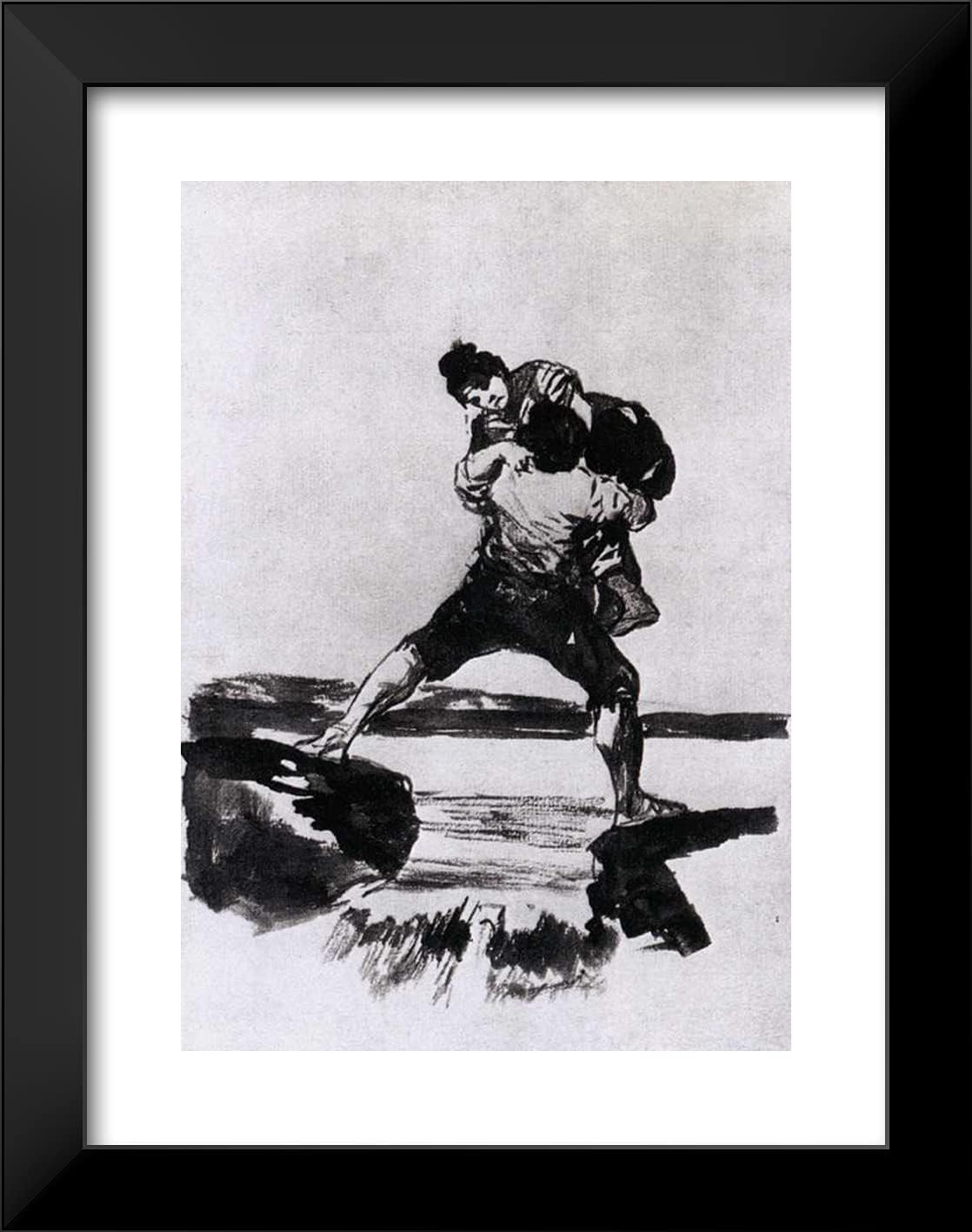 ArtDirect Goya, Francisco 19x24 Black Modern Framed Art Print Titled: Peasant Carrying a Woman