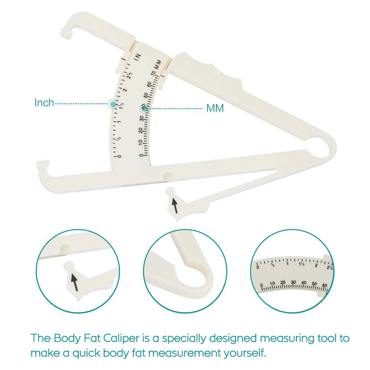 Gadget Hero's Personal Bodyfat Testing with Skinfold Calipers. Body Fat Calliper to Measure Your Body Fat (White) - Image 2 thumbnail