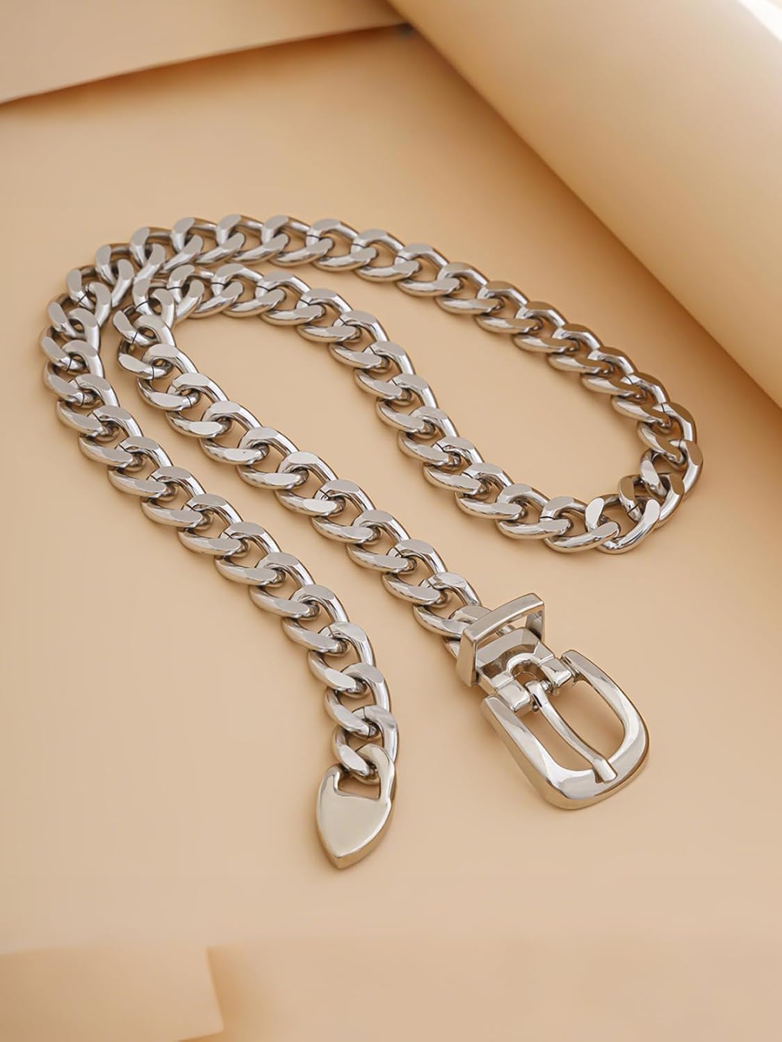 Cuban Link Chain Necklace Punk Belt Buckle Shaped Chunky Choker Necklace Statement Thick Chain Necklace Jewelry Gifts for Women Men