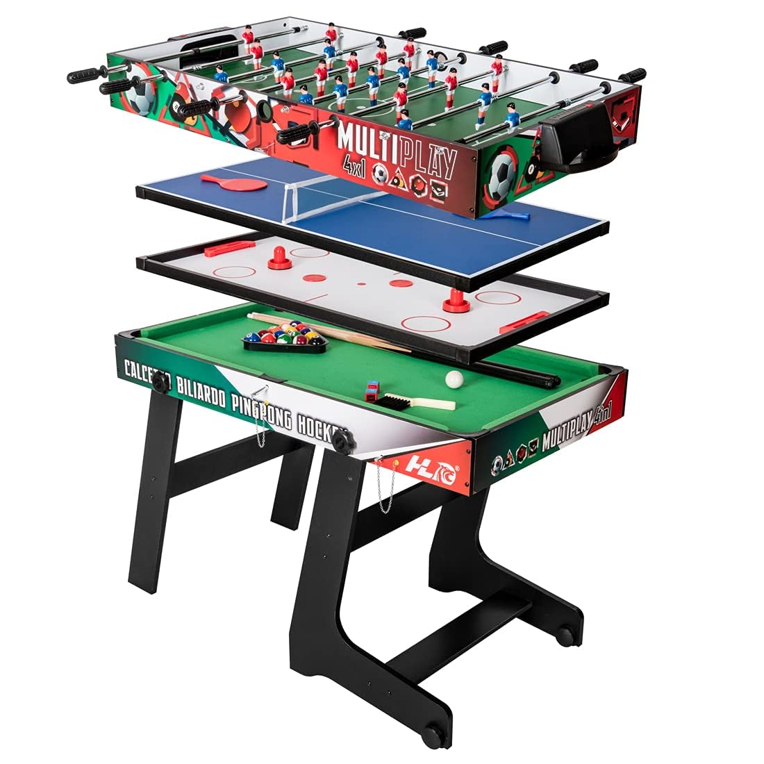 HLC Table multijeux 4 en 1, intégrant Baby-Foot, Billard, ping-Pong et air Hockey,Idéal pour Les Adultes et Les Enfants, il constitue Le Cadeau Parfait HLC Table multijeux 4 en 1, intégrant Baby-Foot, Billard, ping-Pong et air Hockey,Idéal pour Les Adultes et Les Enfants, il constitue Le Cadeau Parfait