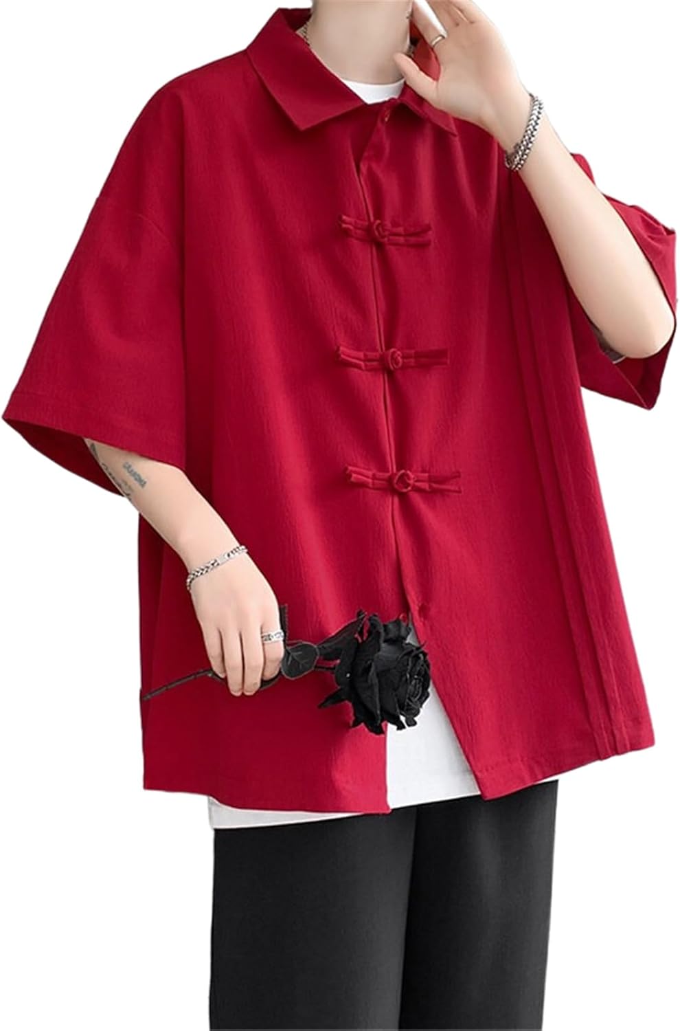 Summer Chinese Style Tang Suit Short Sleeve Shirt Loose Casual Men