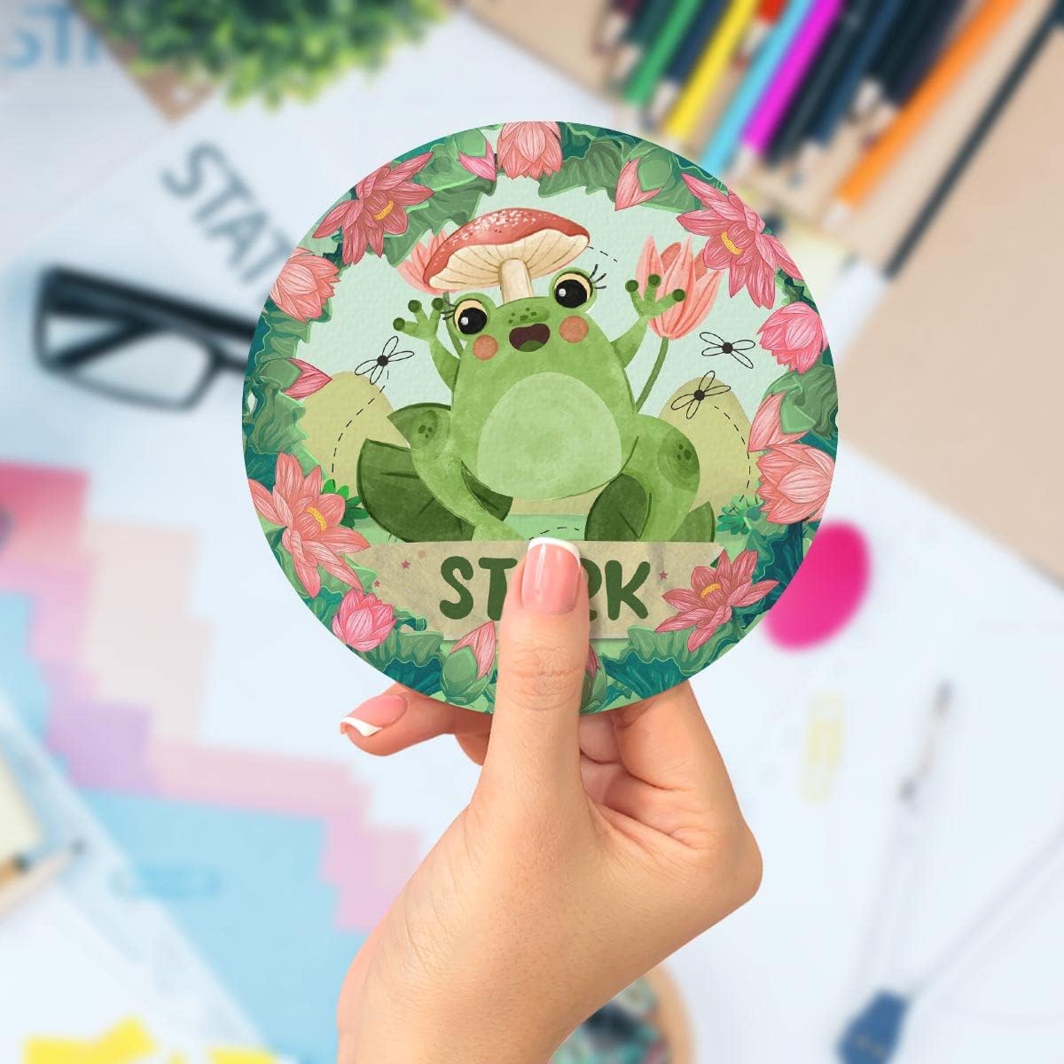 Personalized Frog Coaster Ceramic Pack 6 Coasters Housewarming Gifts for New Home Decor Women Adult Cork Base Coffee Table Car Cup Holders Drinks Absorbent Kitchen Accessories