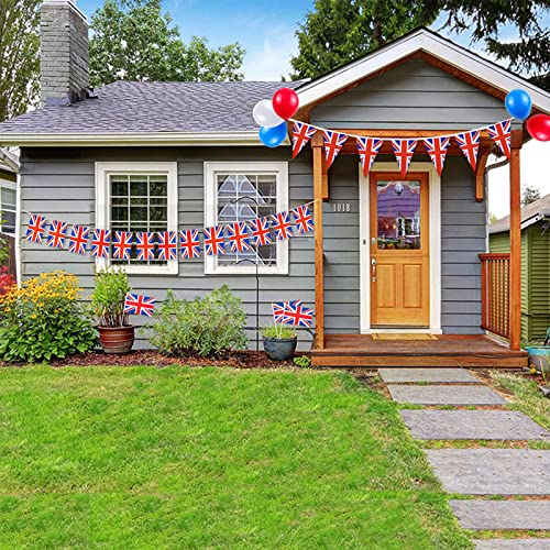 Image of AhfuLife 60 Pcs Union Jack String Pennant Flags, Small Triangle UK Great Britain Flag Bunting Banner for 2026 World Cup- Double Sided for Soccer Party Decoration (5.5x8.3 Inch -33 Ft)