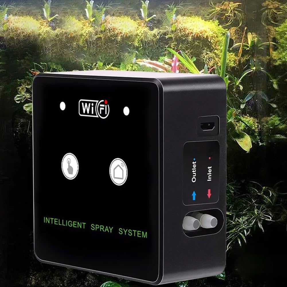 Smart WiFi Terrarium Misting System, 360° drehbare Sprühdüsen, automatisches Luftbefeuchter-Set für Regenwaldpflanzen, Reptilien (4 Düsen)