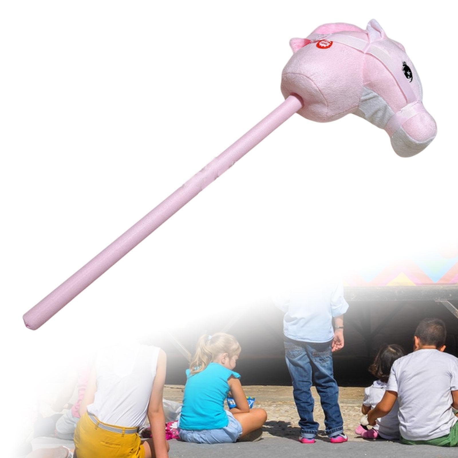 Hobby Horse Cavallo a Bastone Giocattolo Cavallo Peluche Stick Animale Morbido Comfort Leggero Adatto per Bambini Gioco Casa Scuola, Rosa