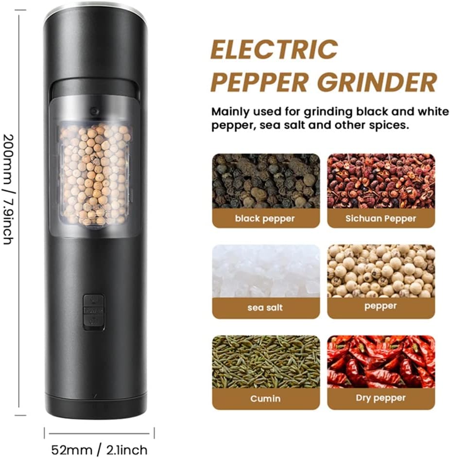 Electric Salt and Pepper Grinder Automatic Pepper Mill Adjustable Coarseness Spice Mill with LED Light Kitchen Tool