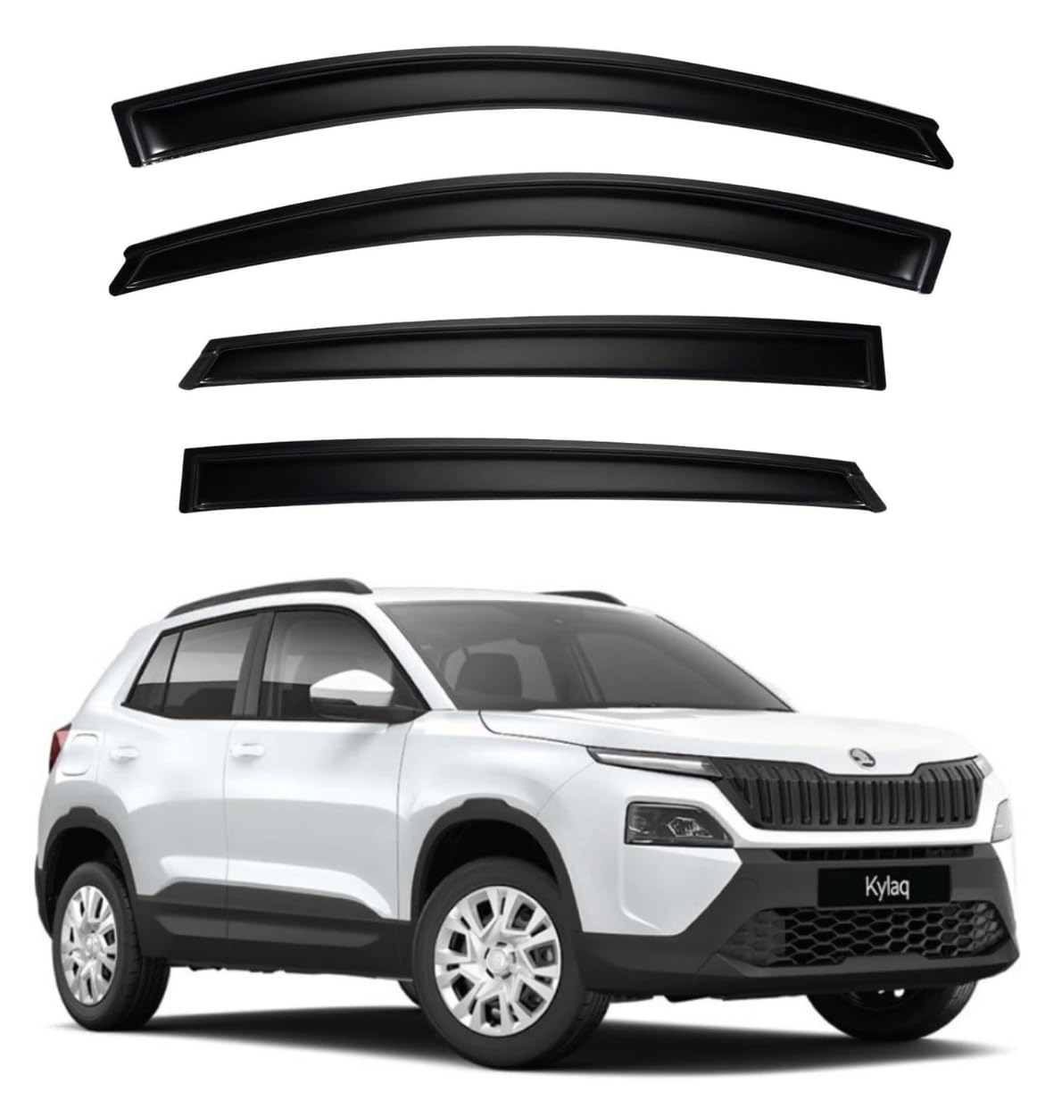 ShopClub Premium Smoke Car Door Visor Front+Rear Sun/Rain Guard Outside Mount Tape-On Window Visors Compatible with Skoda Kylaq (2025)