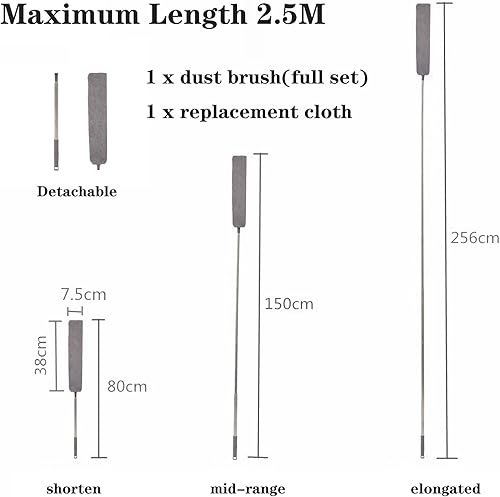 Miniatura 2 de Limpiador de polvo retráctil, herramienta de limpieza debajo del refrigeradorsofá, plumero de microfibra con poste extensible de 32 a 100 pulgadas,