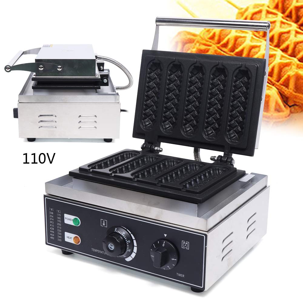 Commercial Nonstick Electric French Hot Dog Waffle Maker Iron Machine, Corn Dog Maker 5 PCS HotDog Cheese Stick Press Iron, 50-300? Temp Control, 5-min Timer French Muffin Cooker 110V/1550W