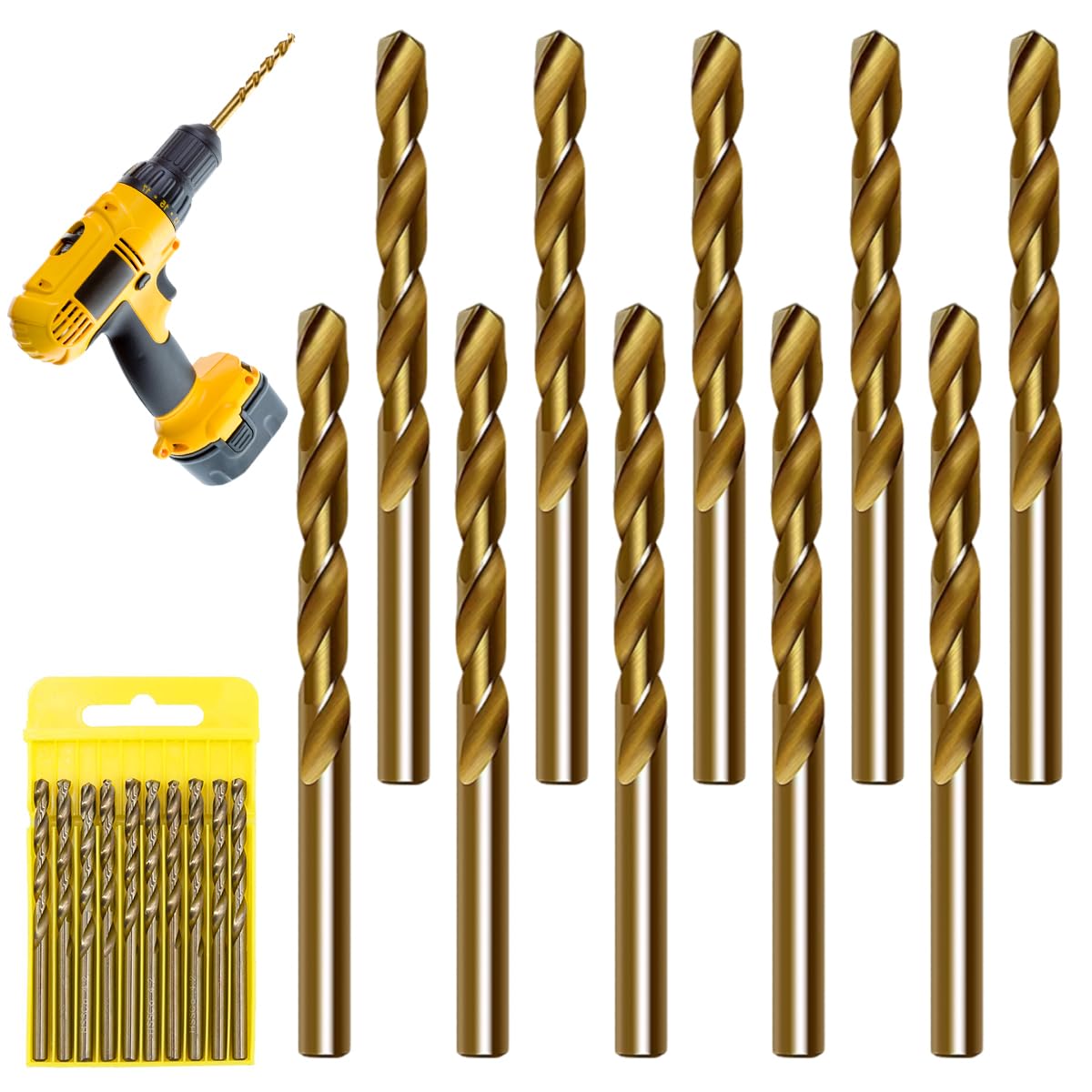 10 Piezas Brocas Helicoidales HSS M35 de Carburo | 3.5mm Perforación de Cobalto al 5%o Duro, Brocas para Acero Inoxidable, Juego de Bits de Perforación HSS, para Metal