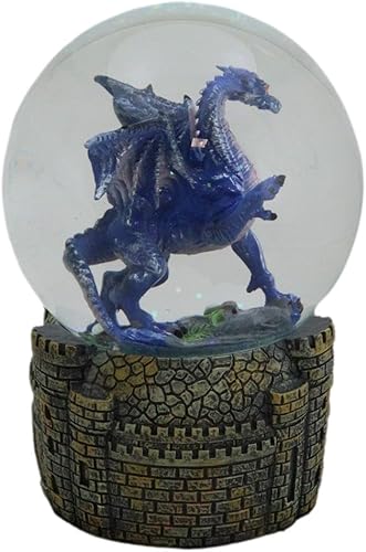 Miniatura 5 de Ebros Gift Fantasy Legends - Figura de globo de agua con purpurina de dragón de medianoche azul de 3.93 pulgadas con base de torre de castillo