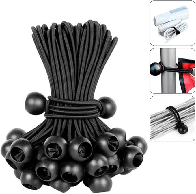 Hodzeed Ball Bungee Cords, 23CM/9IN Black Tie Down Cords for Tarp