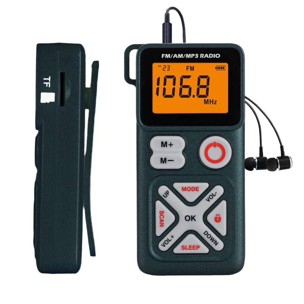 Pocket am fm Radio Portable with Stereo Headphones, Mini Transistor Radio Digital Tuning with Excellent Reception, TF Slot, USB-C Rechargeable Battery Operated, Belt Clip for Walking, Jogging-image-5