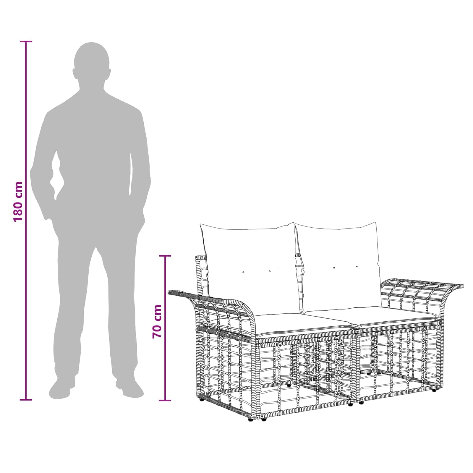 Juego de sofás de exterior de 3 piezas, muebles de jardín de polirratán, conjunto de asientos modulares para terraza y balcón, incluye cojines, color blanco crema y natural