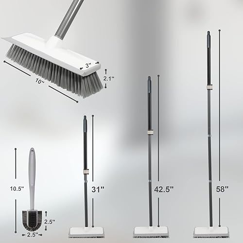 Miniatura 2 de Cepillo de limpieza de ducha con cepillo de cerdas duras Squegee para limpiar escobas extensibles de mango largo al aire libre para barrer cepillo