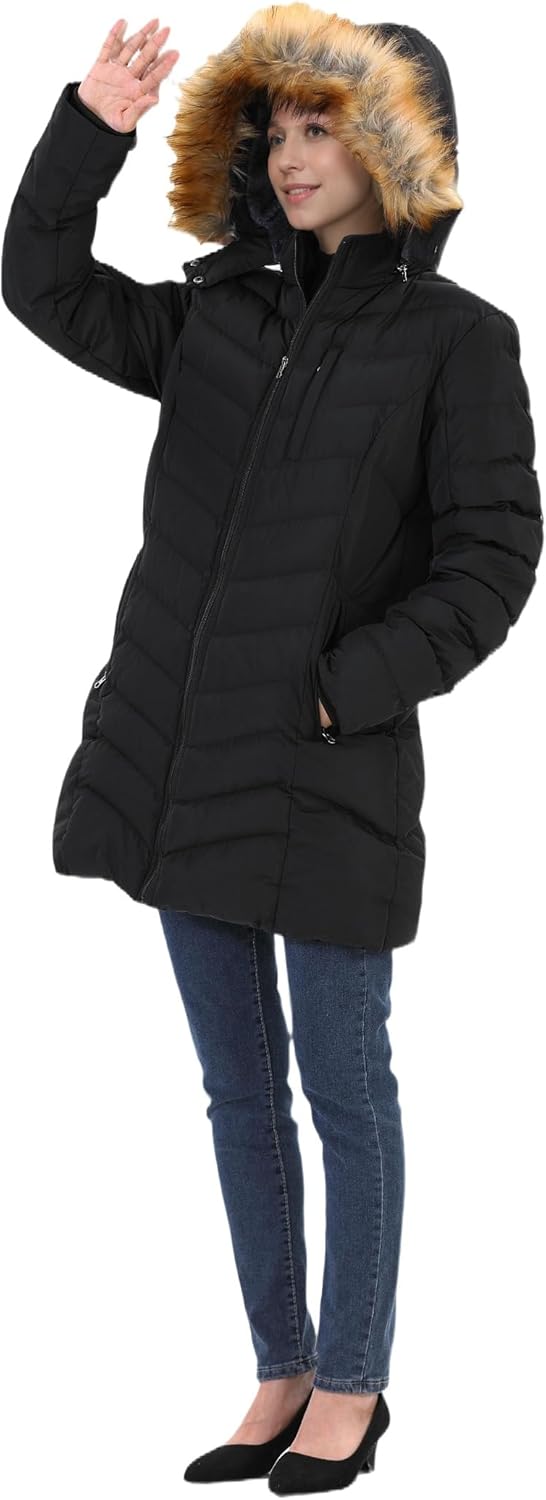 Women's Winter Puffer Jacket with Detachable Hood, (S-3XL), Long Waterproof Warm Parka Coat - Image 5