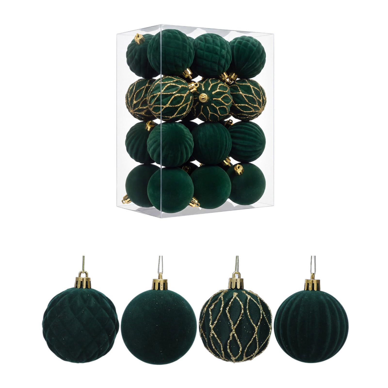 Mekalero 24Pcs Glittering Velvety Christmas Ball Decoration Shatterproof Christmas Baubles Ornament for Door Tree Wreath Mantels Multicolored Stone Pattern Globes