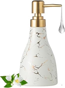 Ceramic Hand Soap Dispenser, Modern Dish Soap Dispenser for Kitchen, Kitchen Soap Dispenser with Gold Pump, Refillable Lotion Dispenser, Liquid Laundry Shower 300ml Home Bathroom Decor White