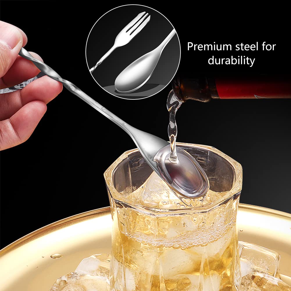 Cucchiaio da Cocktail in Acciaio inox,Cucchiaio da Bar con Manico Lungo,Cucchiaio da Cocktail per Vino da bar in Acciaio Inossidabile,Per il barista per la casa e il bar,32 cm,26 cm