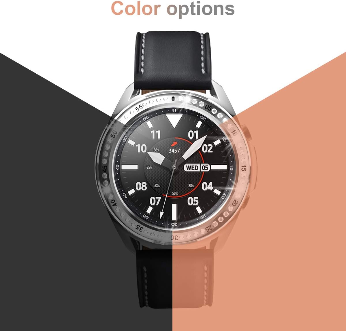 [2 Pack] JZK Samsung Galaxy Watch 3 45mm Bezel Ring Styling Bumper,Adhesive Cover Anti Scratch & Collision Protector Bezel Loop+Protector Case for Samsung Galaxy Watch 3 45mm Accessories