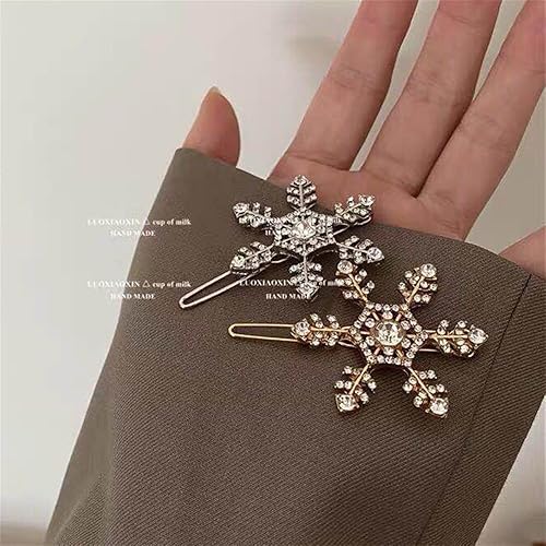 Miniatura 7 de 6 pinzas para el cabello con diamantes de imitación de copo de nieve, horquillas doradas y plateadas, horquilla de cristal para Navidad, invierno,
