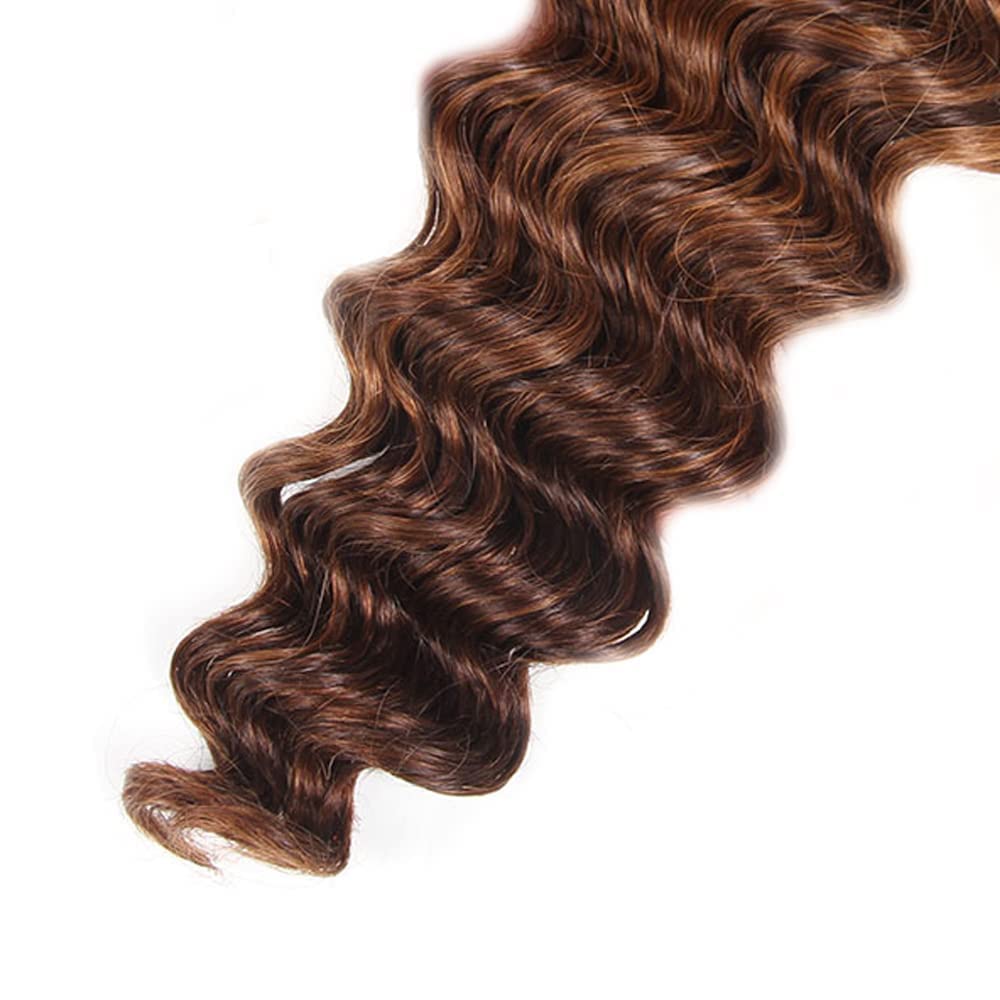 Human Hair Bundles 12 14 16 Inch Deep Wave Human Hair Bundles Highlight Brown Chocolate P4/30 Unprocessed Brazilian Soft Quick Weave Hair for Black Women