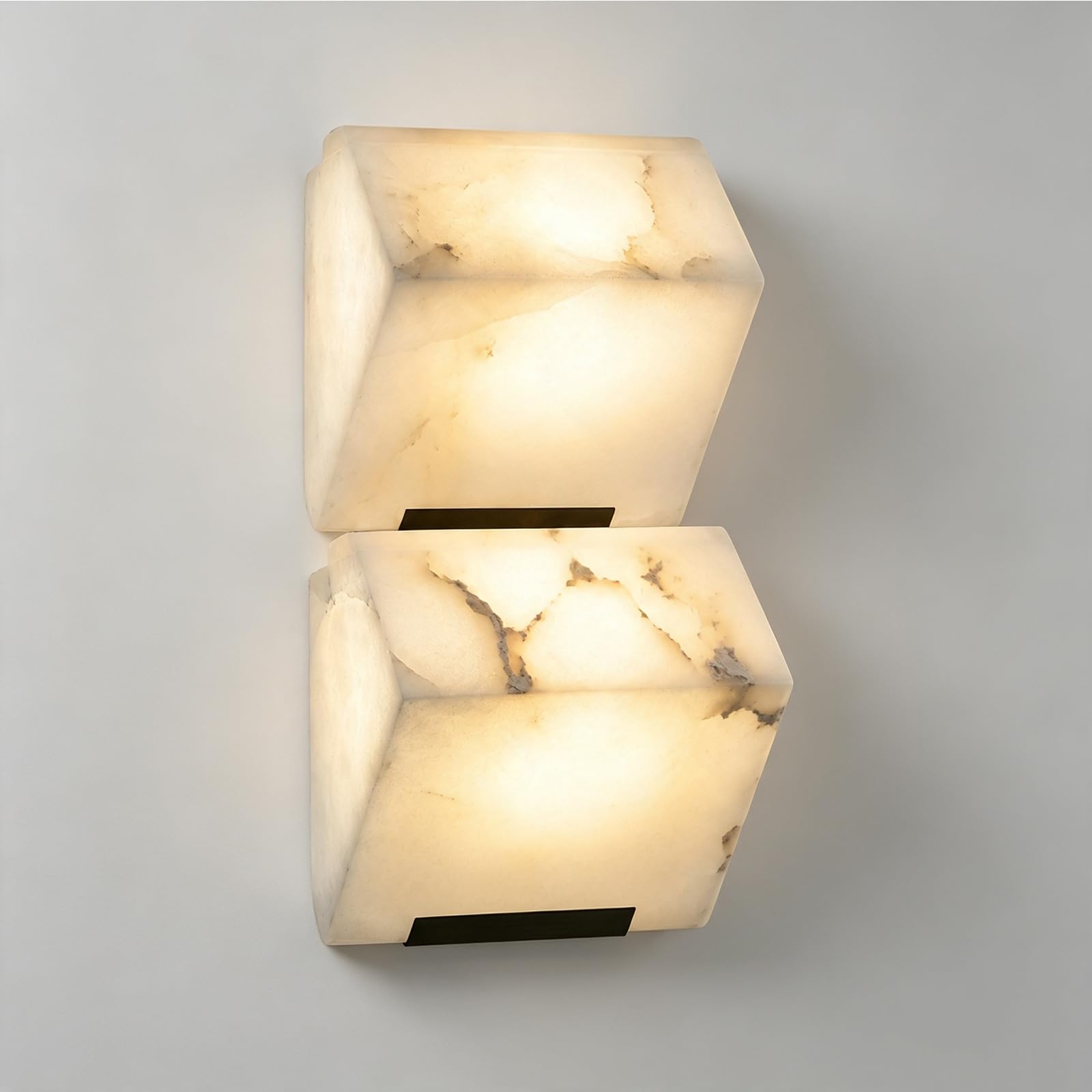 Kikioo 2 Heads Natural Spanish Alabaster Wall Sconce, Modern Trapezoid Wall Light Fixture