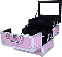 Vista 6 de Karl home Estuche de tren de maquillaje, organizador de cosméticos portátil, gran capacidad de almacenamiento con bloqueo de espejo para artistas