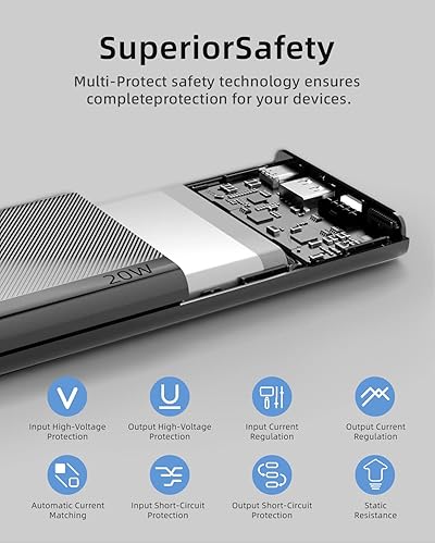 Miniatura 9 de imuto Cargador portátil, delgado 20 W PD 10000 mAh, USB C entrada y salida de batería de carga rápida, cargador de teléfono externo esencial de