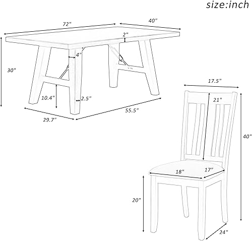 Miniatura 2 de RUNWON Juego de mesa de comedor de 7 piezas para 6 habitaciones, 72 sillas rectangulares de estilo industrial para cocina, color gris