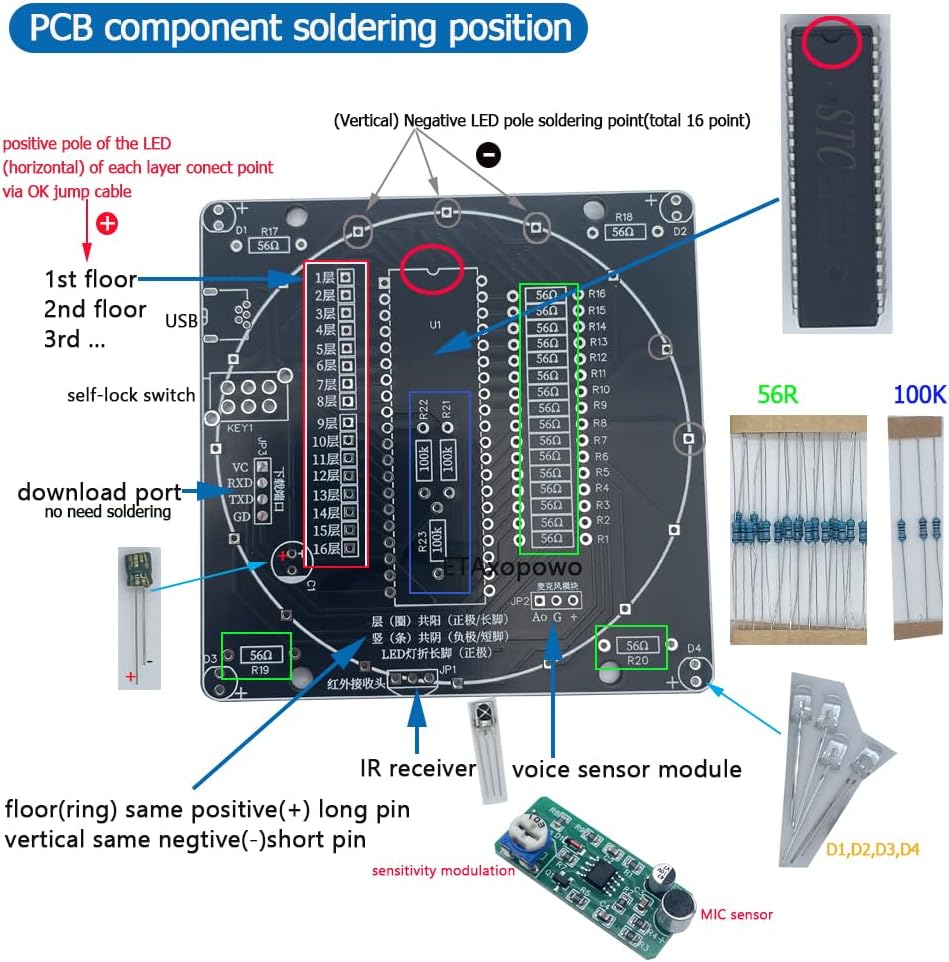 DIY Electronic Soldering kit Canton Tower Model 16 Layers Colorful LED Multi Flashing Modes
