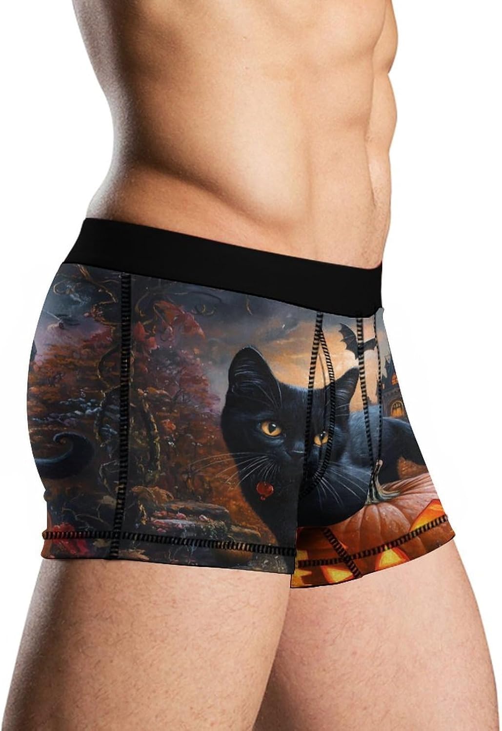 Halloween Pumpkin Black Cat Castle Mens Underwear Moisture-Wicking Boxer Briefs Breathable Shorts Underpants Trunks
