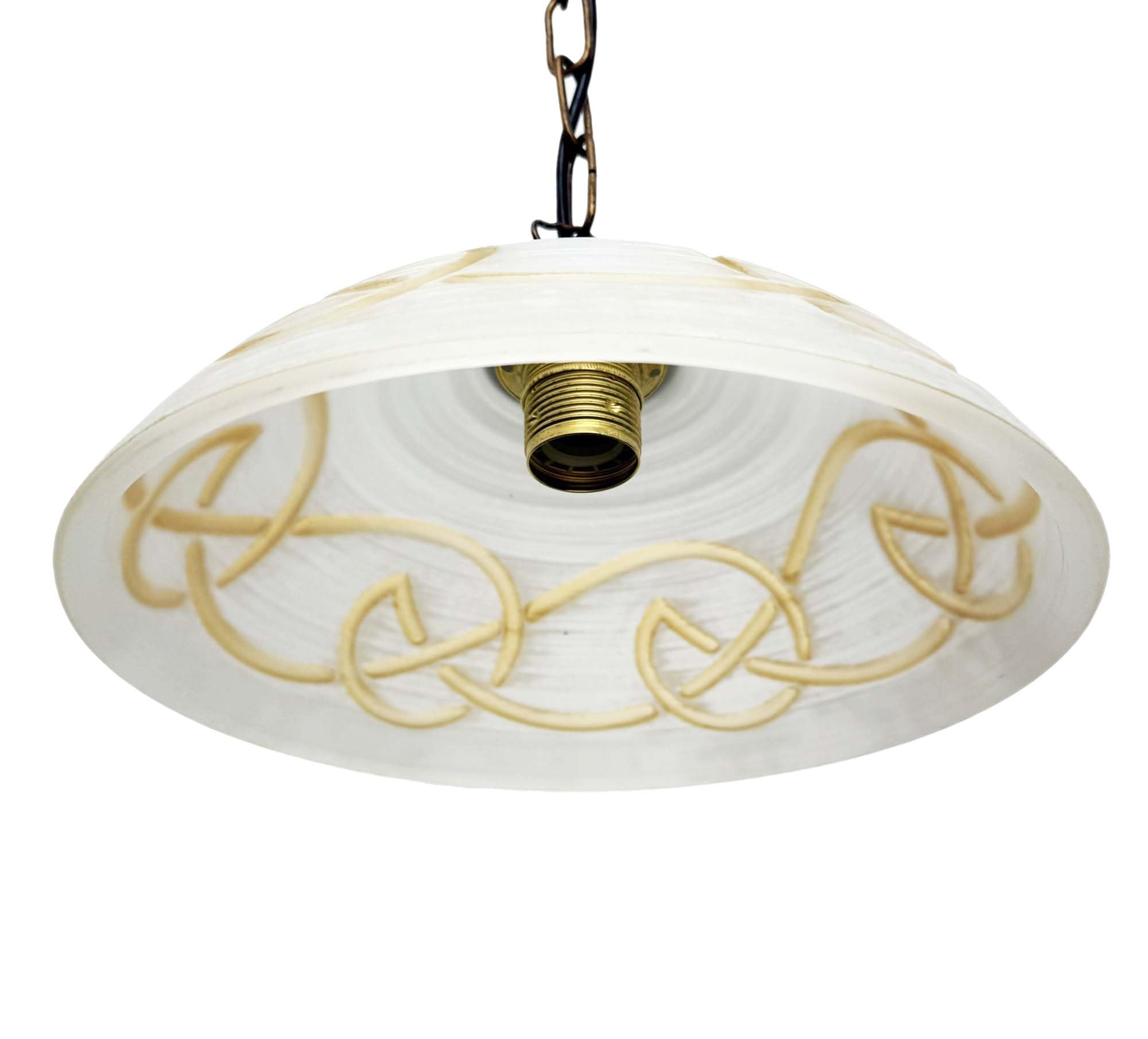 Lampadario a sospensione classico a 1 luce catena ferro battuto e vetro con striature e decoro ambra coll. 647 per sala da pranzo, camera da letto, corridoio, ingresso, soggiorno, salotto, cucina.