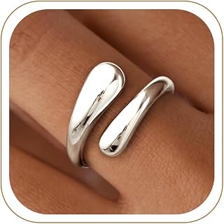 Poxtex Non Tarnish Gold Chunky Rings for Women, 14K Gold Plated Statement Dome Rings Stacking Silver, Adjustable Mens Eternity Wedding Band Mixed Metal Jewelry Size 3-13