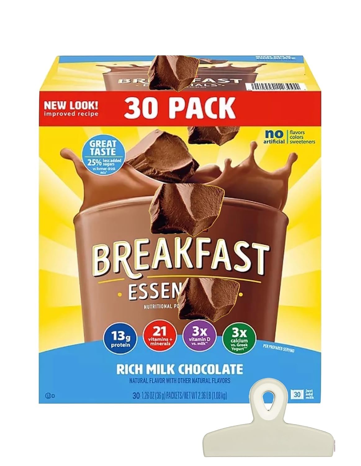 Breakfast Essentials Chocolate Nutritional Drink Mix Powder, (30 Count)