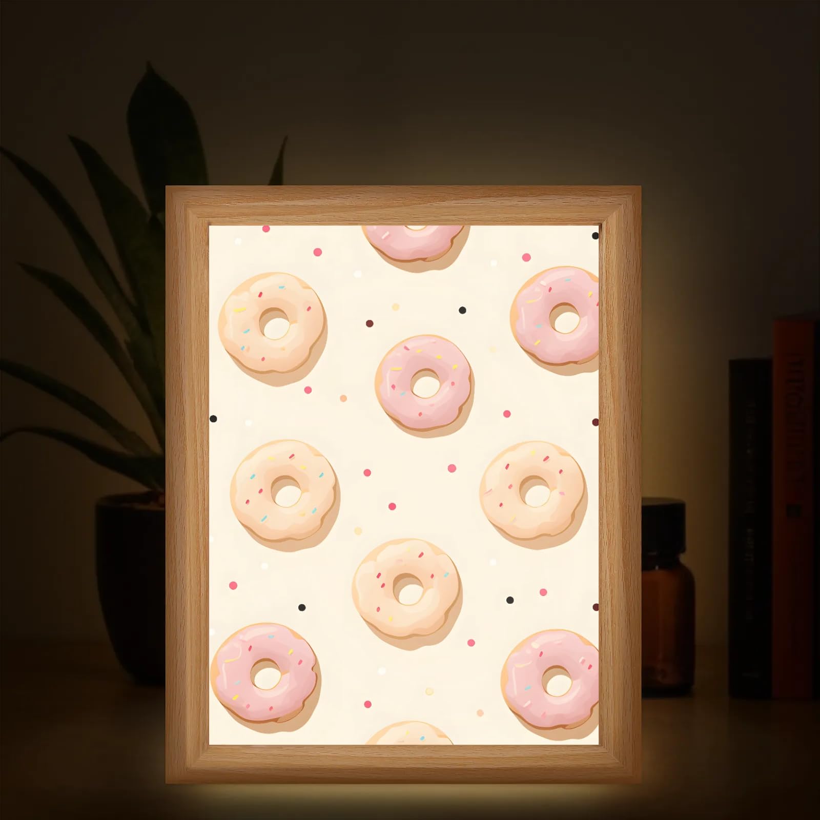 Light Up Painting, Graffiti Donut Wall Art Picture Light Pink Donut Light Up Desktop Art Decor, 10 Brightness, USB Powered, 3 Lighting Modes, Anxiety Relief Gift for Bedroom Home - Without Frame