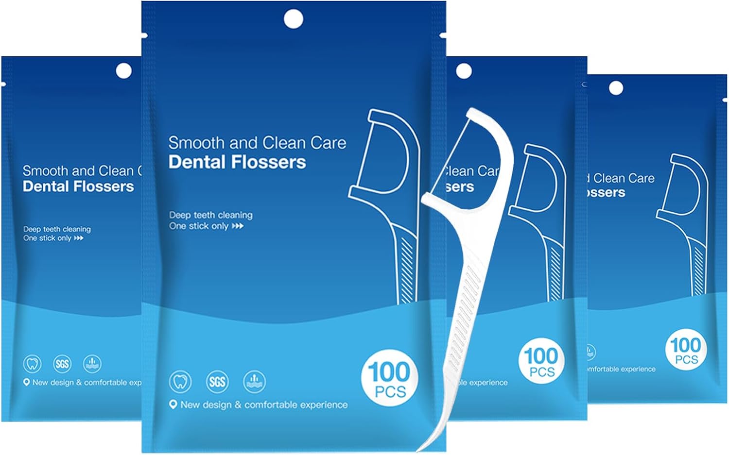 Dental Floss Picks for Adults, 4 Packs 100 Count Each, Unflavored Shred-Resistant Floss Sticks, Portable Disposable Flossers, Effective Teeth Cleaning & Gum Care for Home & Travel